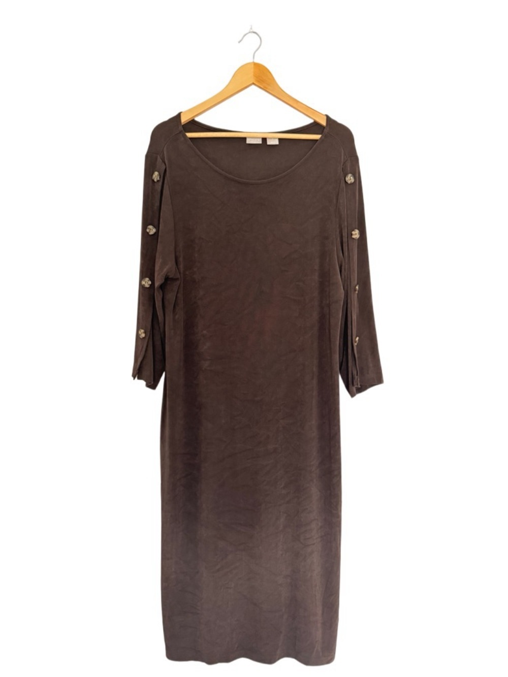 Chico's Travelers Brown Knit Midi Dress Size 3 (US 16/18) Button Sleeve Stretch - Picture 3 of 10
